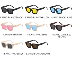 Grid view showcasing eight color variants of vintage square frame sunglasses in high detail