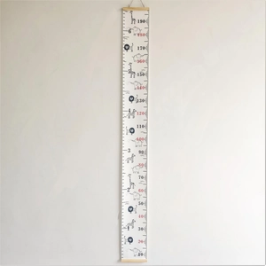 Canvas height chart for kids with wooden frame and colorful cartoon animal prints
