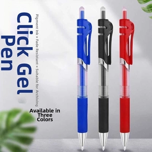 Detail of 0.5mm retractable gel pens with pigment ink in black, blue and red colors