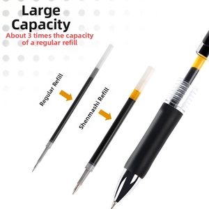 Detail of retractable gel pen with high-capacity ink refills showing internal structure