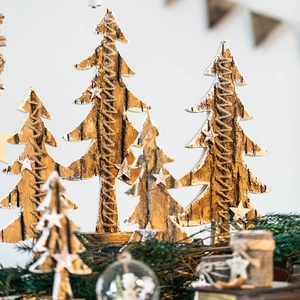 Rustic natural wood birch bark Christmas tree tabletop decoration with twine and star detail