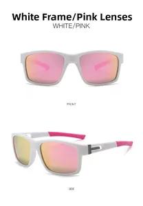 Vue de face et de profil de lunettes de cyclisme sport blanches à verres roses miroirs