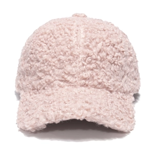 Women's pink teddy fleece baseball cap with minimalist warm faux lamb wool design