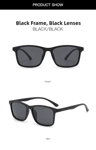 Vues frontale et latérale des lunettes de soleil polarisées noir mat pour hommes