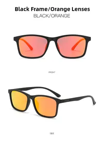 Vues de face et de profil des lunettes de soleil rectangulaires avec verres miroir orange