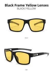 Vues de face et de profil de lunettes de sport noir mat avec verres jaunes vifs