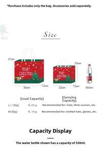 Bolsa de papel de regalo de Navidad con asa, embalaje rojo festivo para bufanda, manzana y regalos.