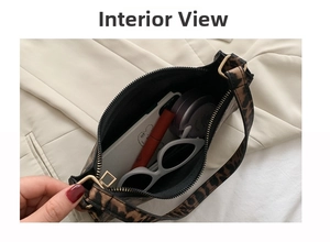 Interior view of leopard print shoulder bag showing large capacity for daily essentials