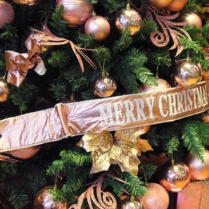 Set decorazioni albero di Natale oro rosa con palline glitter e nastri Merry Christmas