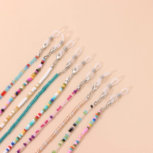 9-piece colorful beaded eyewear chains and mask cords with silicone loops and lobster clasps