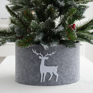 Christmas Tree Collar Felt Reindeer Pattern Base Decoration Holiday Home Decor Grey
