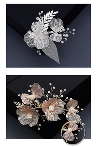 Détail d'un bandeau de mariée fait main avec perles et ornements floraux en fil doré