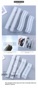Detail of four flexible silicone tray handle molds showing a 20mm height and wave designs