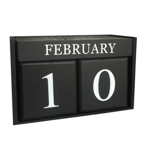 Calendrier perpétuel minimaliste en bois noir avec cubes de date et blocs de mois en bois