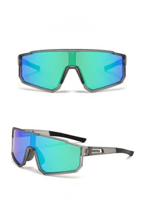 Front and side view of gray frame sports sunglasses with green gradient polarized lenses