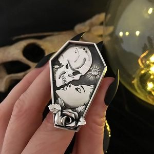 Gothic Retro Punk Coffin Skull Rose Alloy Ring Vintage Halloween Party Decorative Finger Ring For Men Women