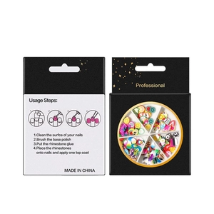 Colorful mixed fruit and animal fimo nail art slices in a professional round display box