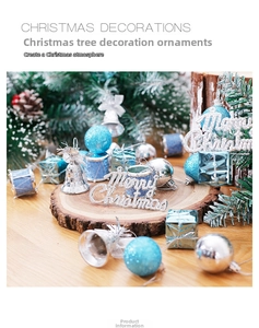 Blue and silver Christmas ornaments set with festive baubles and Merry Christmas sign