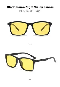 Vue avant et latérale de lunettes de vision nocturne polarisées noires mates avec verres jaunes