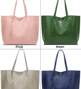 Four colors of vintage wax leather bucket bags with tassel charms and magnetic closure