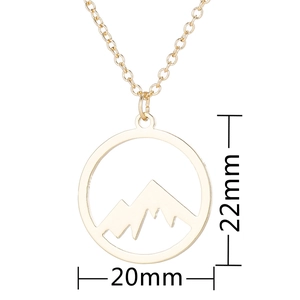 Gold stainless steel necklace with geometric mountain silhouette circle pendant 20mm