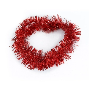 Festive red tinsel garland with metallic shine for Christmas tree and party decoration