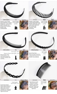 Dettaglio del set di fasce per capelli nere da uomo con dimensioni e stili diversi