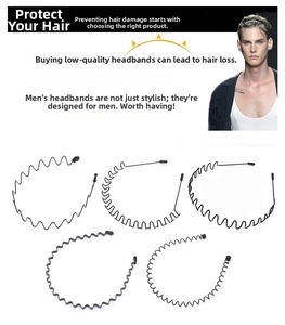 Dettaglio di 5 cerchietti in metallo nero per lo styling dei capelli e il lavaggio del viso