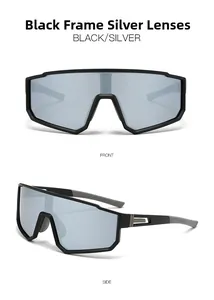 Front and side view of black matte sports sunglasses with silver mirror lens