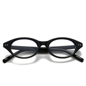 Classic black oval nerd glasses for women featuring blue light blocking lenses and rivets