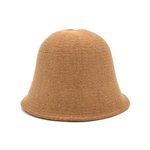 Chapeau cloche rétro en laine tricotée couleur chameau avec texture fine pour femmes élégantes