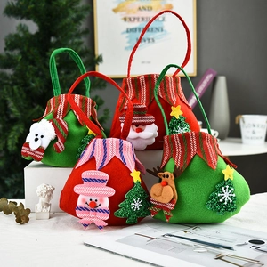 Set of four 3D Christmas felt gift bags featuring Santa, snowman, elk, and tree motifs