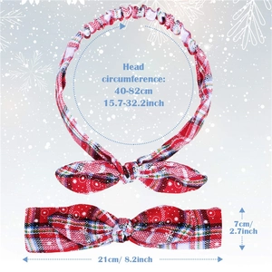 Red plaid Christmas headband dimensions showing 40-82cm circumference and 7cm width detail