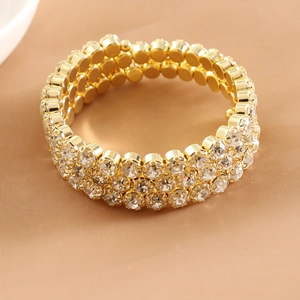 Elegant gold-tone multi-row crystal elastic bracelet for women with rhinestones
