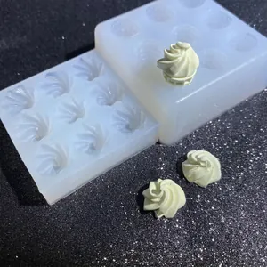 Nine-hole silicone mold for 3D swirl ice cream shapes and fondant cake decorating