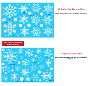 Detailed sheet of white snowflake window clings with various sizes and patterns