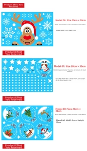Detail view of double-sided Christmas window stickers with Santa, deer and snowflakes