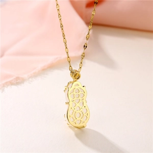 Gold-plated peanut pendant necklace with white inlay, elegant ethnic style jewelry piece
