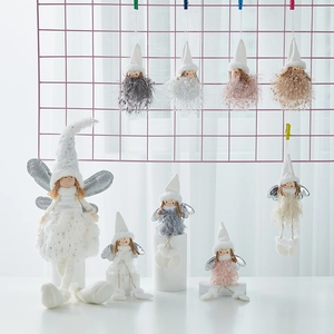 Christmas Angel Plush Ornaments With Wings Wooden Head Hanging Fairy Dolls For Christmas Tree Home Decor Light Up Festive Accents