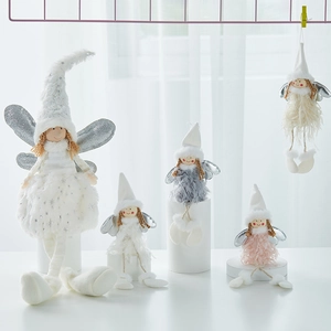 Plush Christmas angel doll ornaments with silver wings in pink, white and grey colors