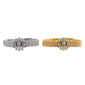 Men's 10mm mesh strap bracelets in gold and silver with Virgin Mary octagonal star pendant