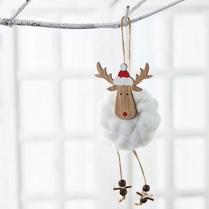 Handmade wool felt elk ornaments with wooden stars for Nordic Christmas tree decoration