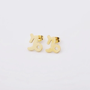 Golden minimalist zodiac sign stud earrings made of mirror finish stainless steel