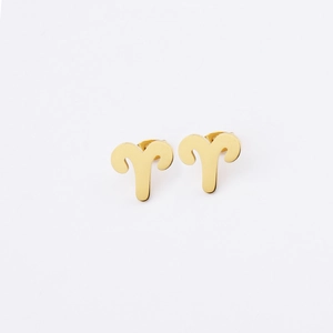 Golden Aries zodiac symbol earrings in minimalist mirror-finish stainless steel design
