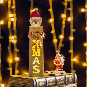 Lighted wooden XMAS ornament with Santa Claus figure and warm LED glow for Christmas decor
