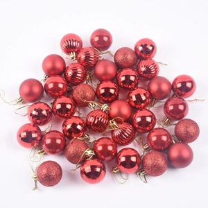 Red Christmas ball ornaments set with matte glitter and glossy textures for tree decor