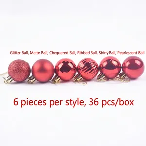 36-piece set of 4cm red Christmas ball ornaments with mixed textures for tree decor