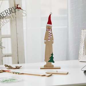 Handcrafted wooden snowman Christmas tree ornament for office and hotel desk decor