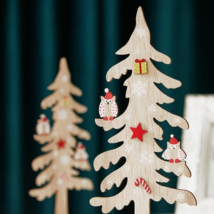 Handcrafted wooden Christmas tree ornament with owl and colorful festive mini decorations
