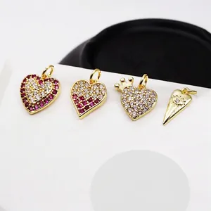Gold plated heart and evil eye charms with micro-p镶 inlaid colorful zircon stones